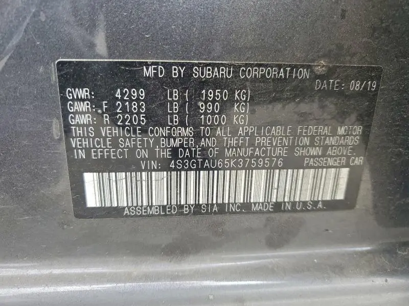 2019 SUBARU IMPREZA LIMITED  