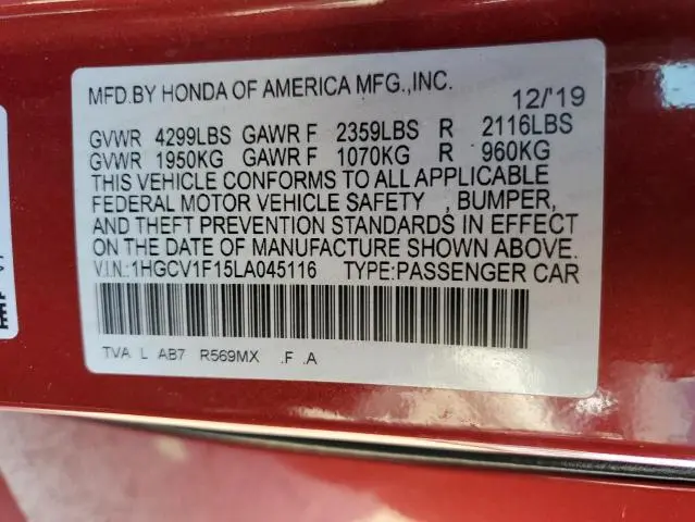 2020 HONDA ACCORD LX  