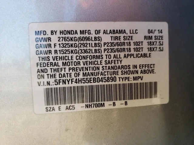 2014 HONDA PILOT EXL  