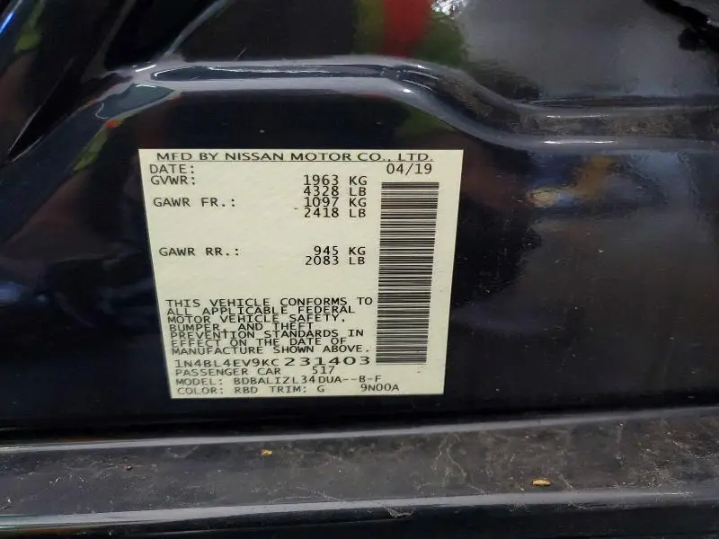 2019 NISSAN ALTIMA SL  