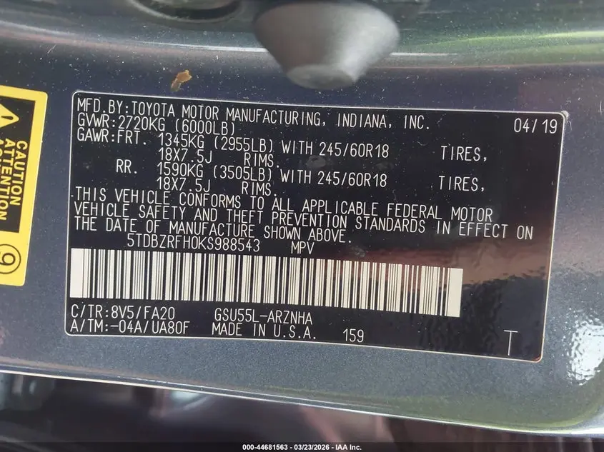 2019 TOYOTA HIGHLANDER LE PLUS
