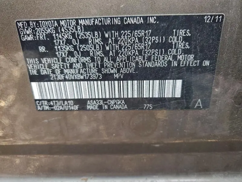 2011 TOYOTA RAV4 LIMITED  