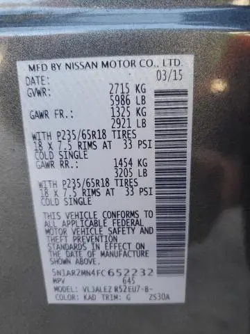 2015 NISSAN PATHFINDER S  