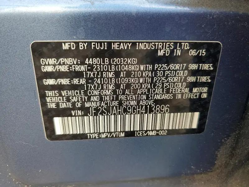 2016 SUBARU FORESTER   