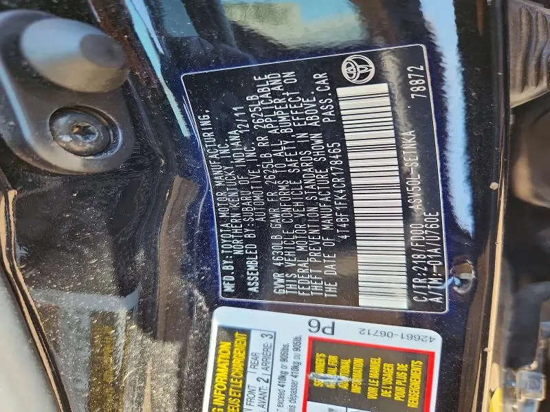 2012 TOYOTA CAMRY LE  