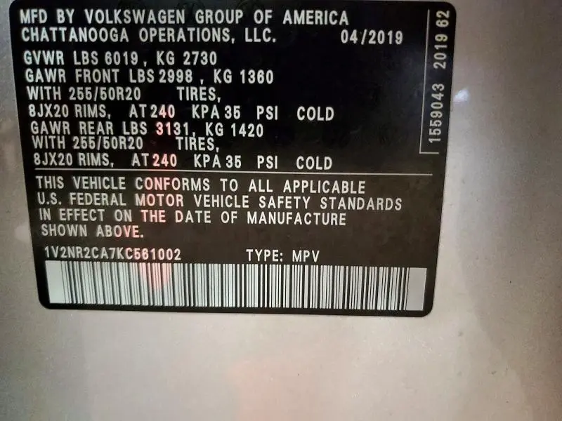 2019 VOLKSWAGEN ATLAS SEL PREMIUM  