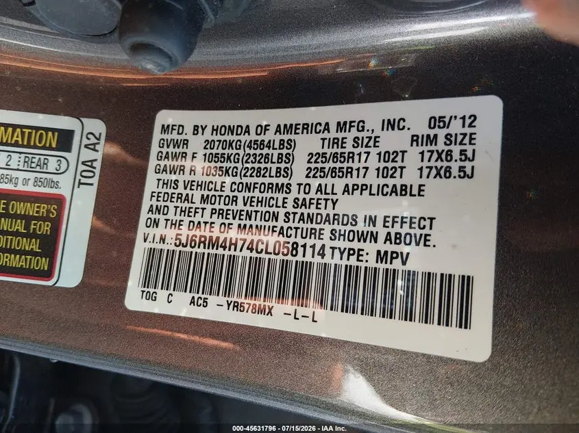 2012 HONDA CR-V EX-L