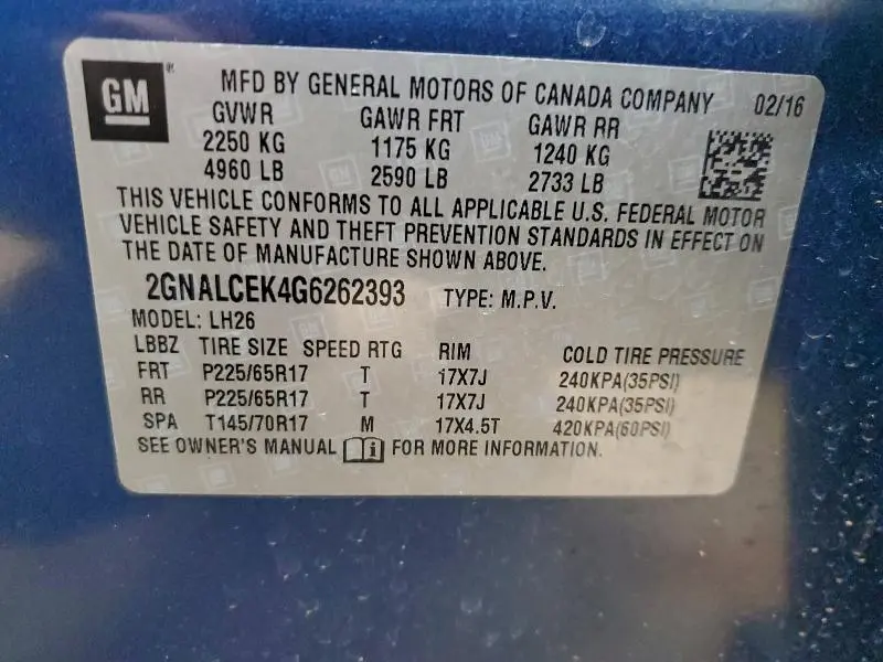 2016 CHEVROLET EQUINOX LT  