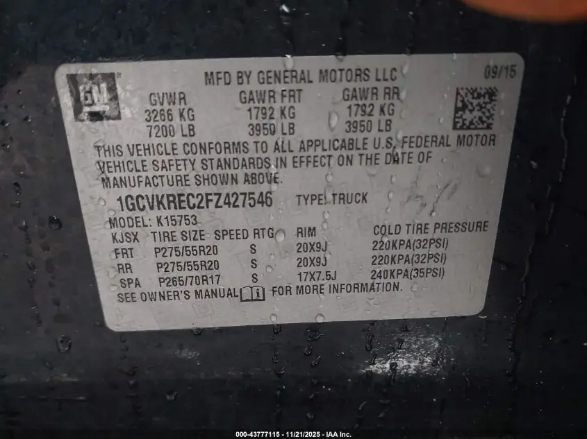 2015 CHEVROLET SILVERADO 1500 1LT