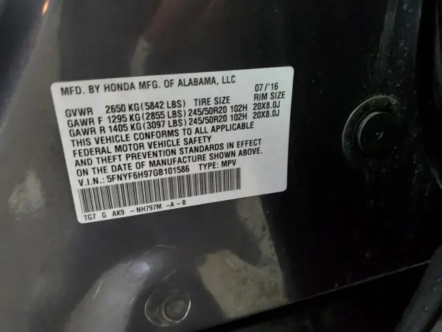 2016 HONDA PILOT TOURING  