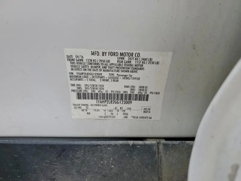 2016 FORD TAURUS POLICE INTERCEPTOR  