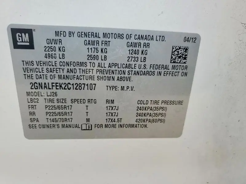 2012 CHEVROLET EQUINOX LTZ  