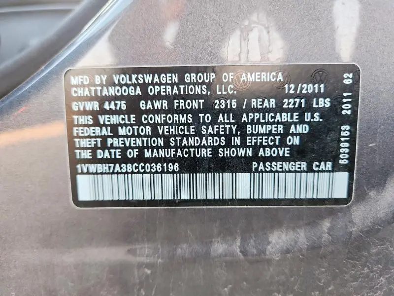 2012 VOLKSWAGEN PASSAT SE  