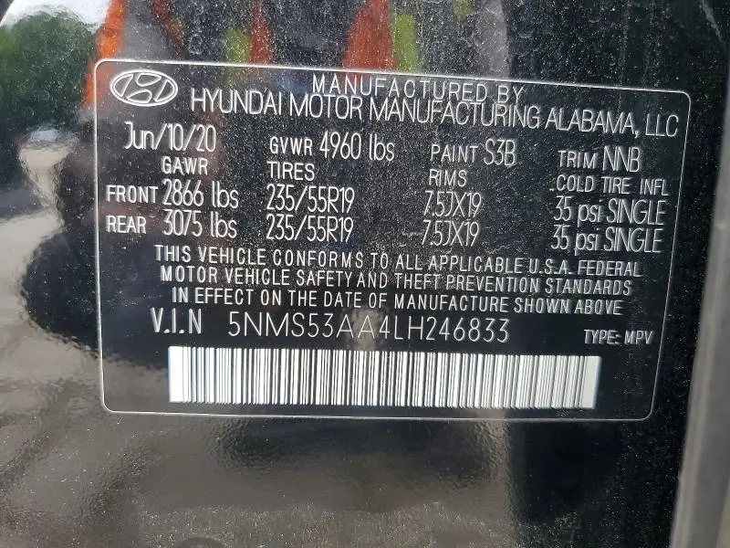 2020 HYUNDAI SANTA FE LIMITED 2.0T  