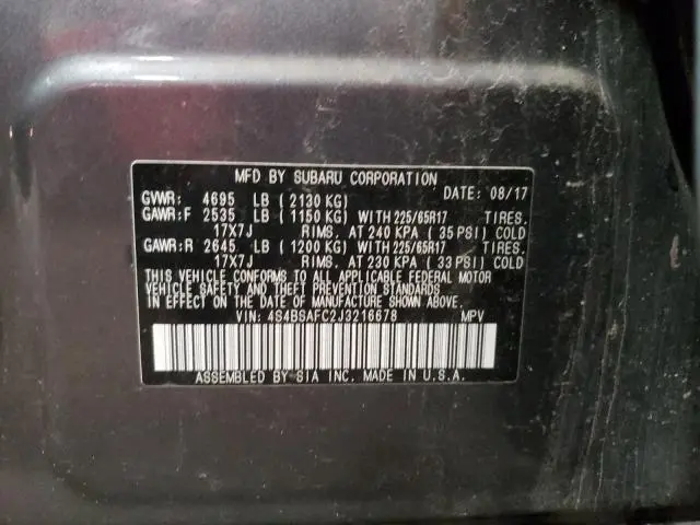 2018 SUBARU OUTBACK 2.5I PREMIUM  