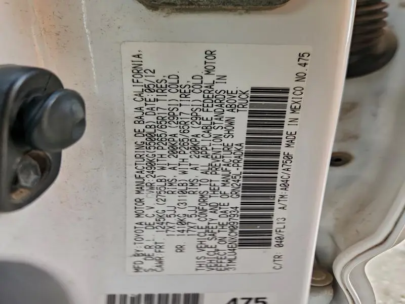 2012 TOYOTA TACOMA DOUBLE CAB  