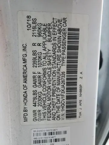 2018 HONDA ACCORD SPORT  