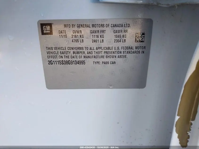 2016 CHEVROLET IMPALA 2LT