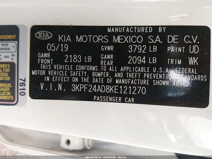 2019 KIA FORTE LXS