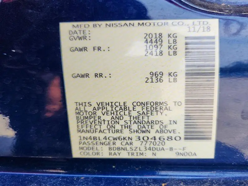 2019 NISSAN ALTIMA SR  