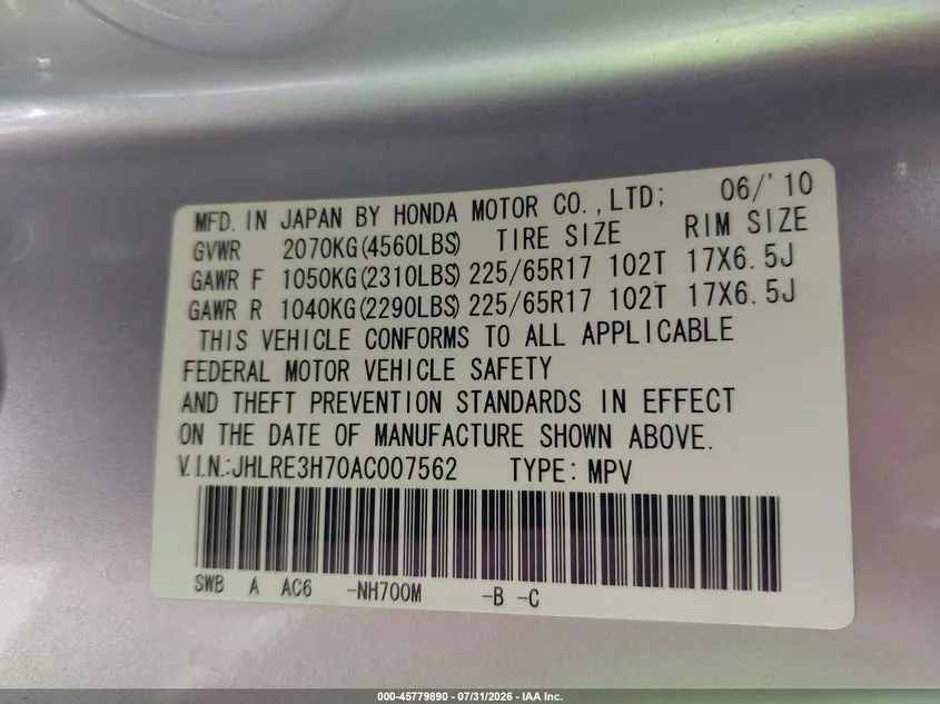 2010 HONDA CR-V EX-L