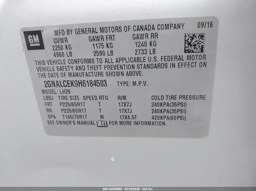 2017 CHEVROLET EQUINOX LT