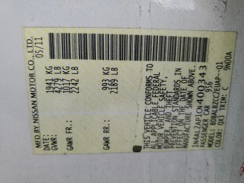 2012 NISSAN ALTIMA BASE  