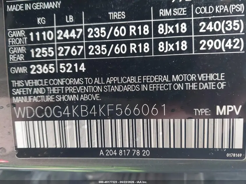 2019 MERCEDES-BENZ GLC 300 4MATIC