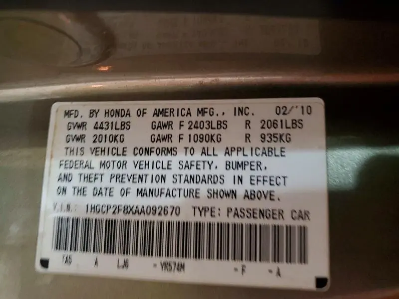 2010 HONDA ACCORD EXL  