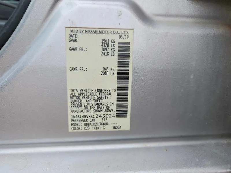 2019 NISSAN ALTIMA S  