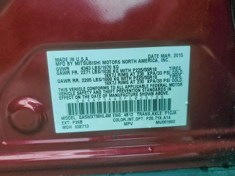 2015 MITSUBISHI OUTLANDER SPORT ES  