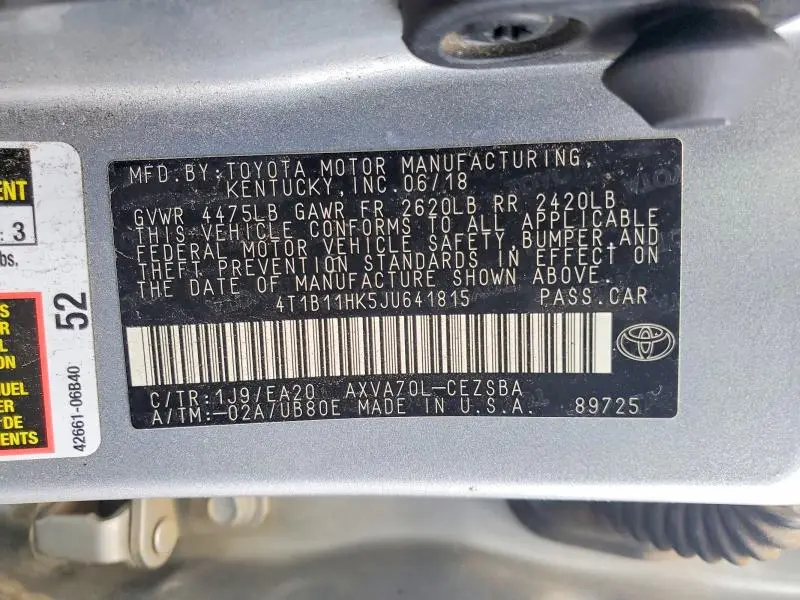2018 TOYOTA CAMRY L  