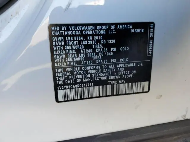 2019 VOLKSWAGEN ATLAS SE  