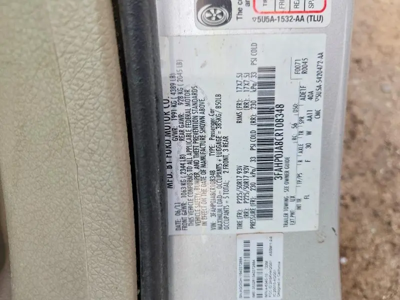2012 FORD FUSION SEL  