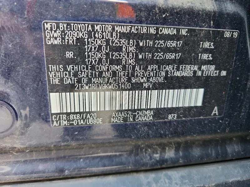 2019 TOYOTA RAV4 XLE  