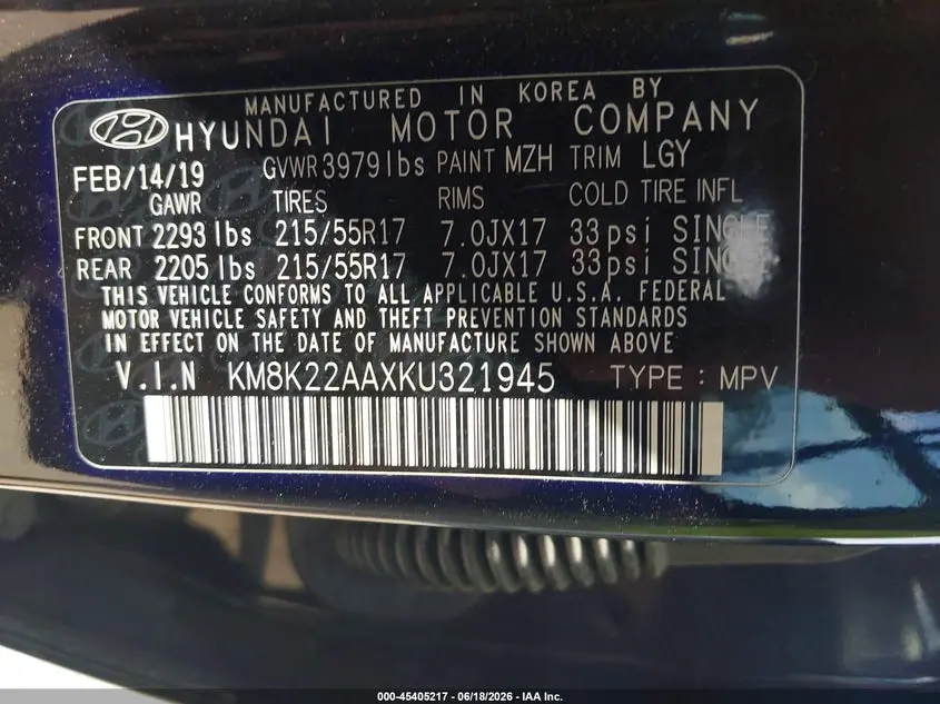 2019 HYUNDAI KONA SEL