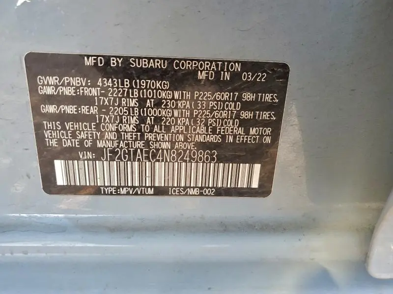 2022 SUBARU CROSSTREK PREMIUM  