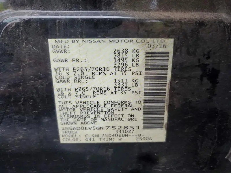 2016 NISSAN FRONTIER S  