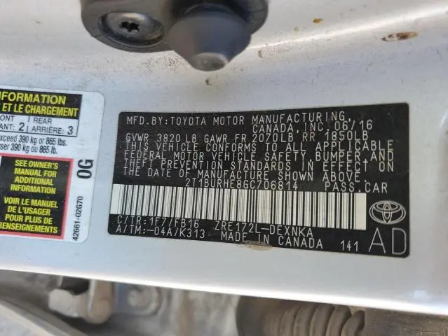 2016 TOYOTA COROLLA L  