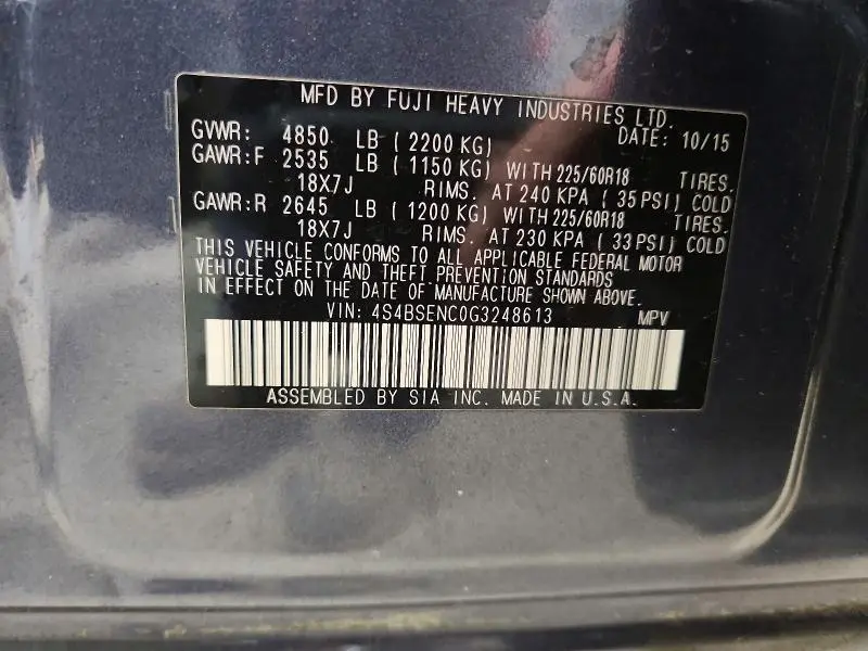 2016 SUBARU OUTBACK 3.6R LIMITED  