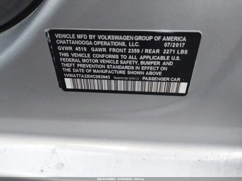 2017 VOLKSWAGEN PASSAT 1.8T S