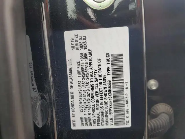 2019 HONDA RIDGELINE SPORT  