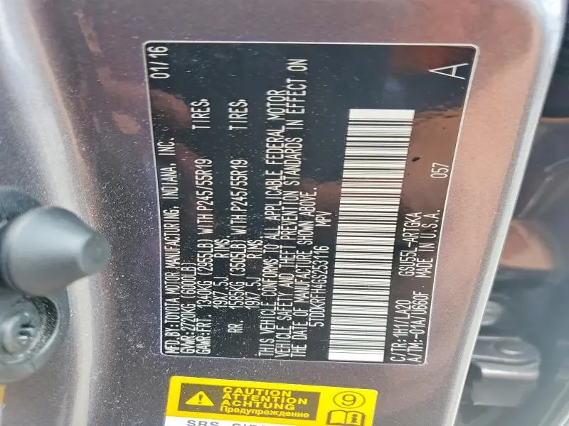2016 TOYOTA HIGHLANDER LIMITED  