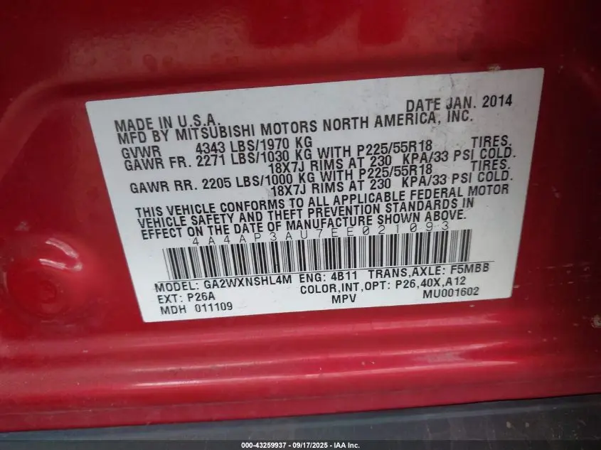 2014 MITSUBISHI OUTLANDER SPORT ES