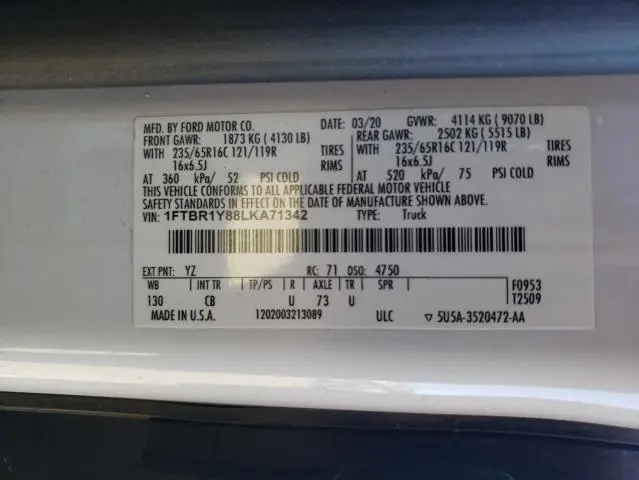 2020 FORD TRANSIT T-250  