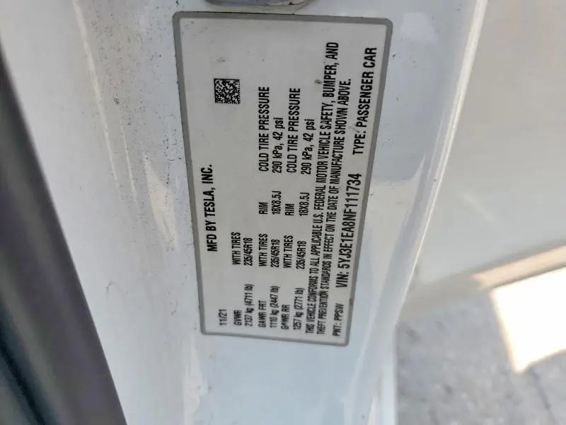 2022 TESLA MODEL 3   