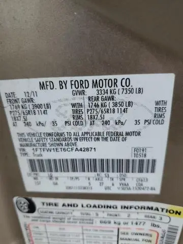 2012 FORD F150 SUPERCREW  