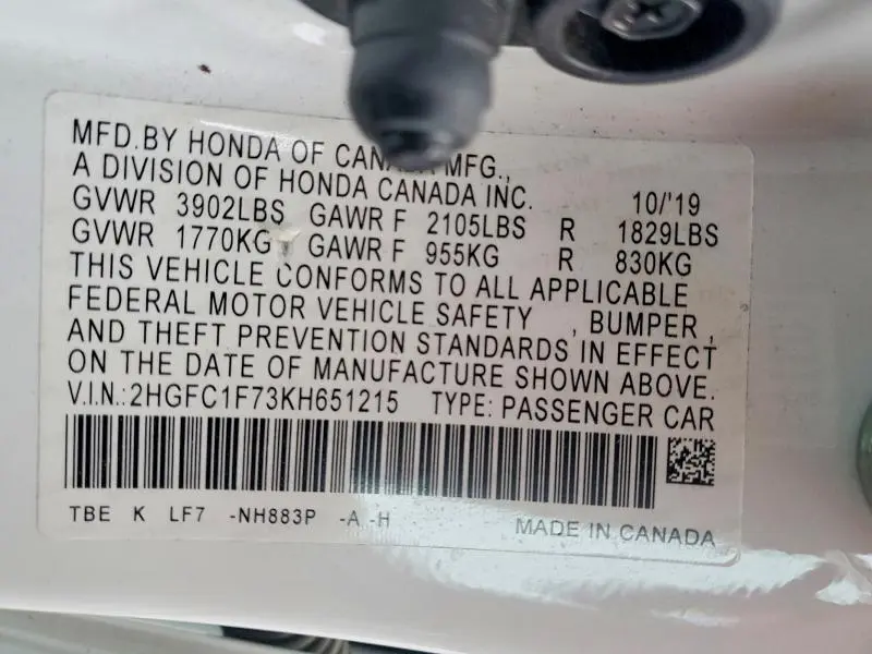 2019 HONDA CIVIC EXL  
