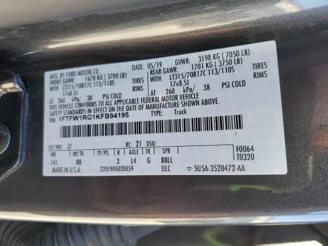 2019 FORD F150 RAPTOR  