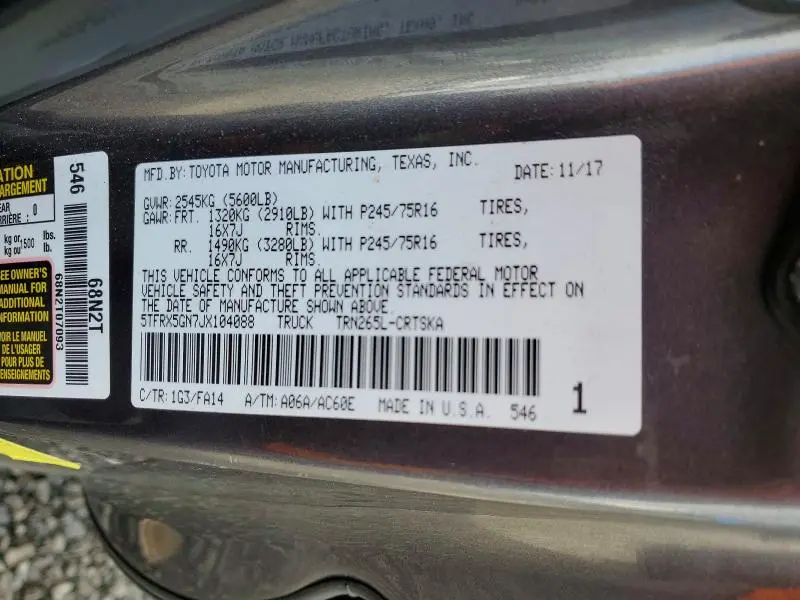 2018 TOYOTA TACOMA ACCESS CAB  